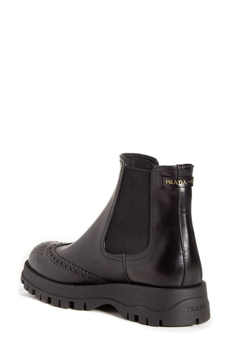 Shop Prada Leather Lug Sole Chelsea Boots 